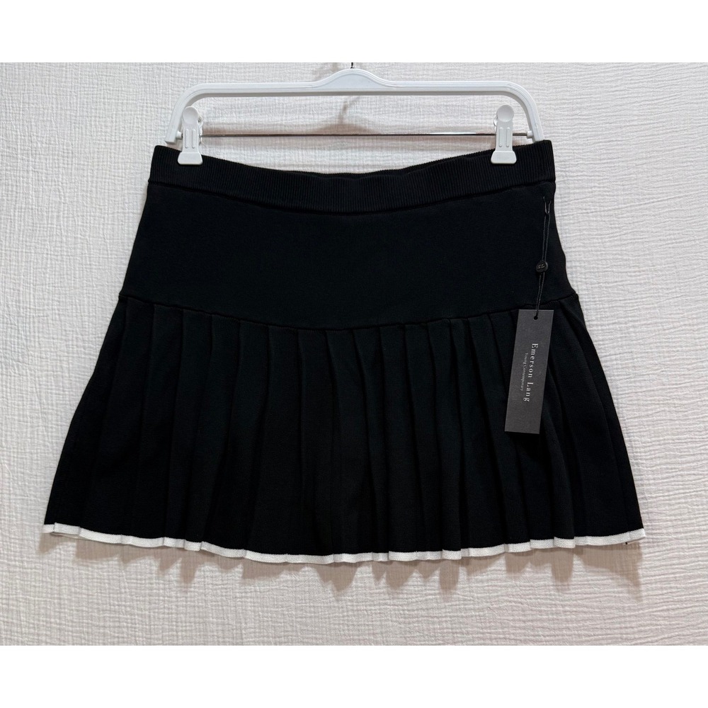 Emerson Lang Pleated Skort Women XL Black White Tennis Preppy Casual
